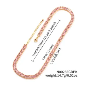 18K Gold 2.5 * 5mm Horizontal Pink Zirconium / 33cm+7cm