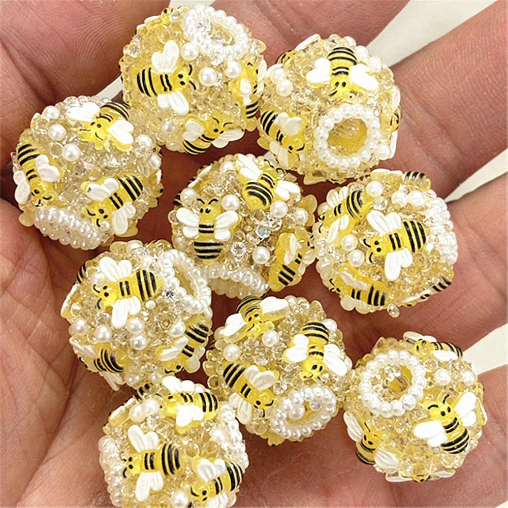 Wholesale TK cross-border heavy industry bumblebee bee flower ball DIY jewelry beaded pen car hanging key chain mobile phone chain and other aessories