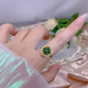Green Zirconium Flower Spinning Ring / Adjustable Opening