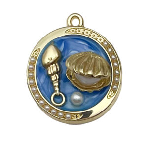 1 blue pearl clam shell 28x25mm-4.6g-22061 / Monet garden oil painting style three-dimensional pendant