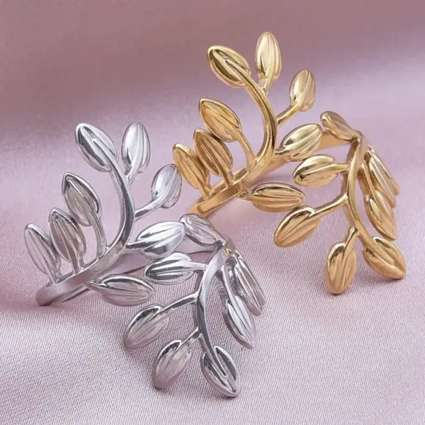 Wholesale PVD Coated Real Gold Plated 18K Gold Leaf 304 Stainless Steel Elegant Simple Style Waterproof Non Tarnish Open Rings