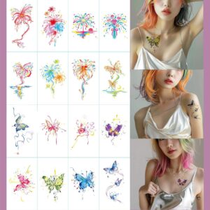 oly-f2a127eb07661f0e20d1a35b169b9271 Wholesale Hand-painted Colorful Fireworks Butterfly Tattoo Sticker Niche Ins Style Waterproof Lasting Arm Collarbone Personalized Tattoo Sticker for Women