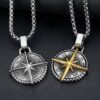 Wholesale New Retro Compass Compass Stainless Steel Chain Necklace Personalized Hip-Hop Punk Style Long Sweater Necklace