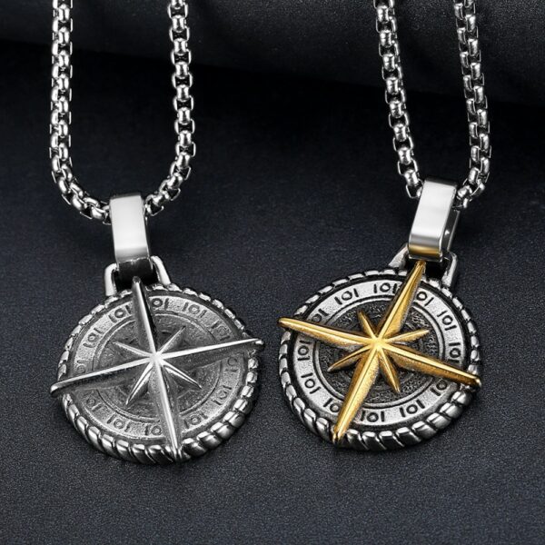 Wholesale New Retro Compass Compass Stainless Steel Chain Necklace Personalized Hip-Hop Punk Style Long Sweater Necklace