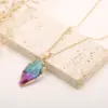 Wholesale Novelty Water Droplets Natural Stone Crystal Plating Inlay Natural Stone Gold Plated Pendant Necklace