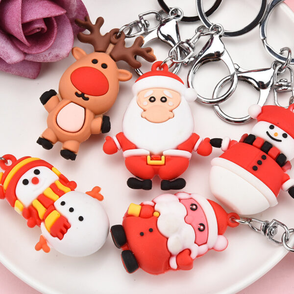 Wholesale Cute Christmas Element pvc Soft Glue Keychain Cartoon Santa Claus Elk Snowman