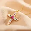 Copper Cross Electroplating Zircon Copper Plated Roman Style Enamel Plating Inlay Cable Chain Lobster Trigger Clasp Closure Pendant Necklace