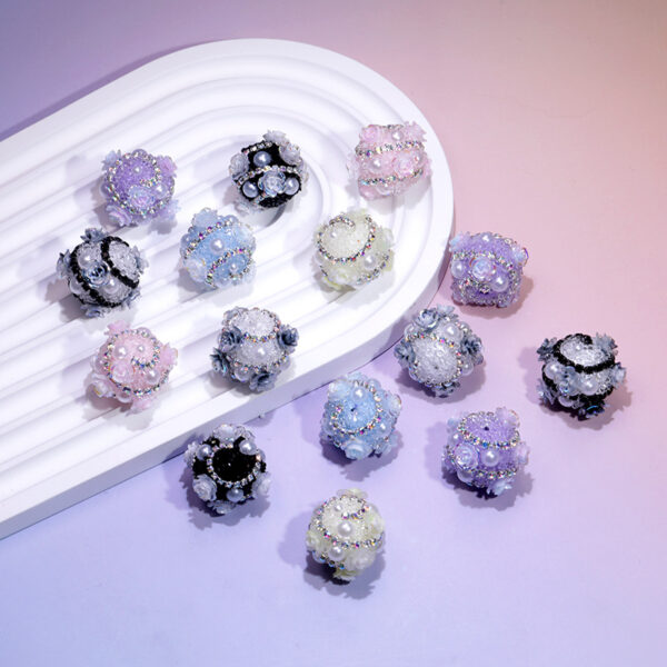 Wholesale Cross-border TK Live Hot Sale Lace Bow Tulip Sticky Flower DIY Hand-made with Holes Flower Ball Beaded Accessories