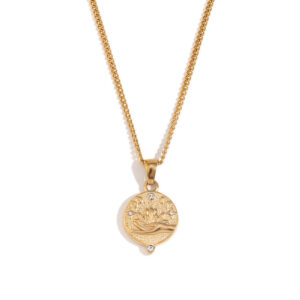 Side chain round sticky diamond tarot card-gold-flowers