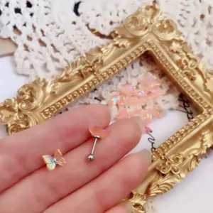 Aurora Light Orange Butterfly Twist Ball Ear Bone Stud Single