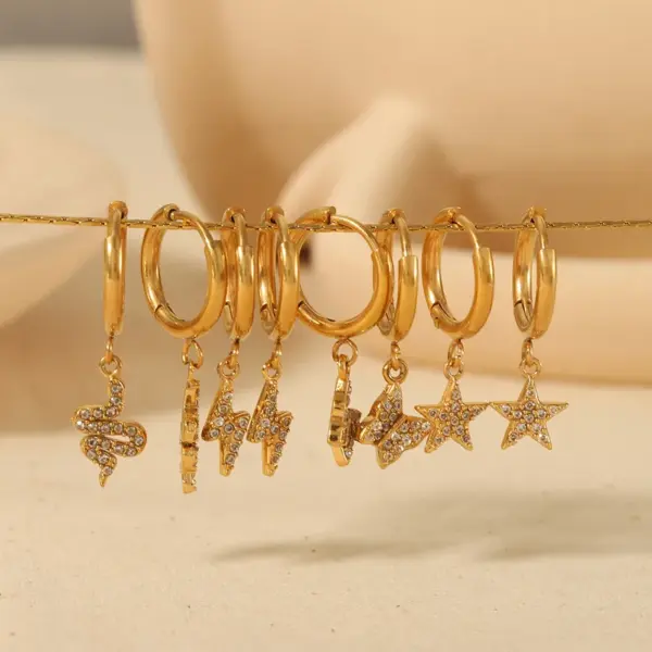 PVD Coated Real Gold Plated Star Snake Butterfly 304 Stainless Steel Streetwear Waterproof Non Tarnish Drop Earrings