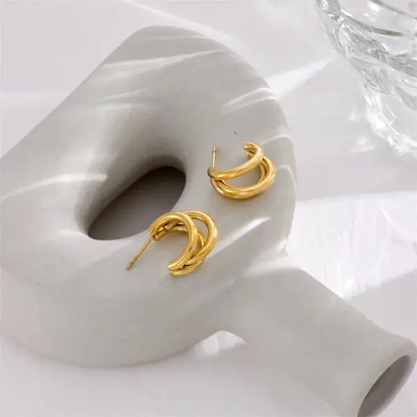 Wholesale PVD Coated 18K Gold Plated Geometric 304 Stainless Steel Vintage Style Korean Style Waterproof Non Tarnish Ear Studs