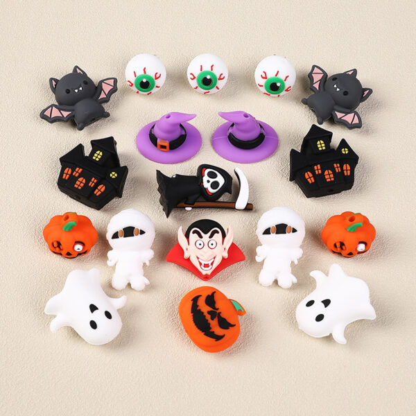 Wholesale New Halloween 3D Silicone Beads Loose Beads Creative DIY Bracelet Jewelry Food Grade Pumpkin Silicone Beads