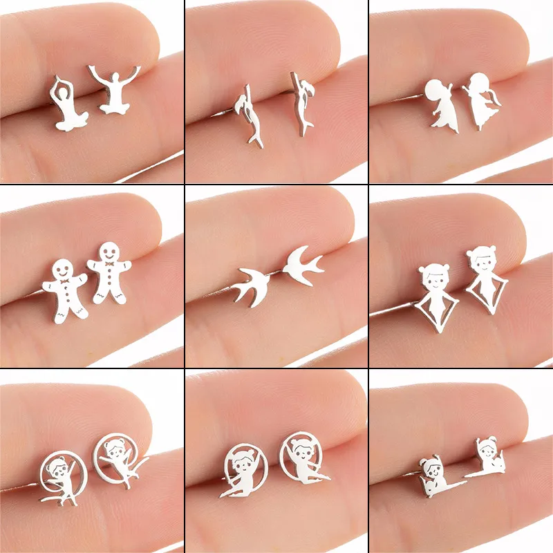Wholesale PVD Coated 18K Gold Real Gold Plated Geometric 304 Stainless Steel Simple Style Waterproof Non Tarnish Ear Studs