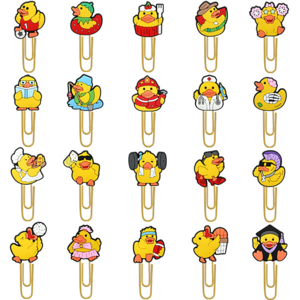 oly-f2de4dce29d33f0254484f76a1b63746 Wholesale Random 50pcs Little Yellow Duck Metal Soft Rubber Paperclip Bookmarks
