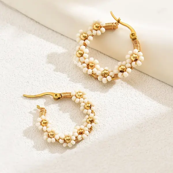 Wholesale 1 Pair Vacation Flower Plating 201 Stainless Steel Plastic 18K Gold Plated Hoop Earrings