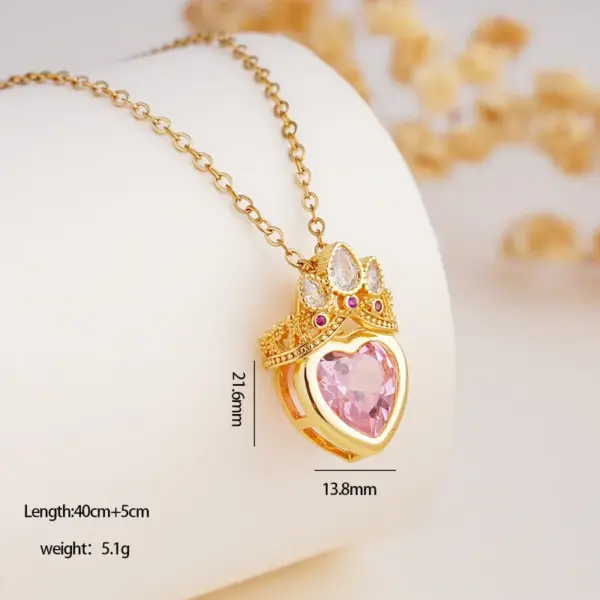 Wholesale Titanium Steel Heart Shaped Necklace Women's Luxury Versatile Crown Pink Gold Plated Chain Fashionable Accessory