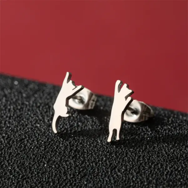 Wholesale PVD Coated 18K Gold Real Gold Plated Animal Cat 304 Stainless Steel Cute Basic Sweet Waterproof Non Tarnish Ear Studs