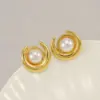 Wholesale 1 Pair Simple Style Classic Style Fish Tail Plating Inlay 304 Stainless Steel Artificial Pearls Resin 18K Gold Plated Ear Studs