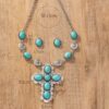 Wholesale Cross-Border European and American Retro Fashion Cross Turquoise Necklace and Earrings Western Style Exaggerated Jewelry Set