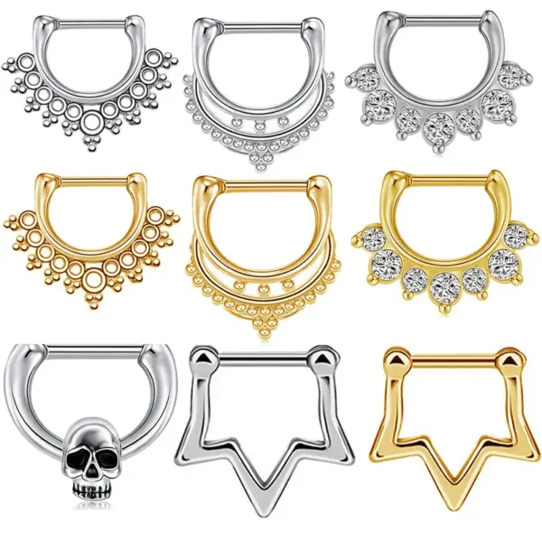 Wholesale 1 Piece Nose Rings & Studs Fashion Crown Skull Stainless Steel Plating Inlay Artificial Gemstones Nose Pin