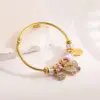 Wholesale Elegant Sweet Butterfly 304 Stainless Steel Alloy Gold Plated Rhinestones Bangle In Bulk