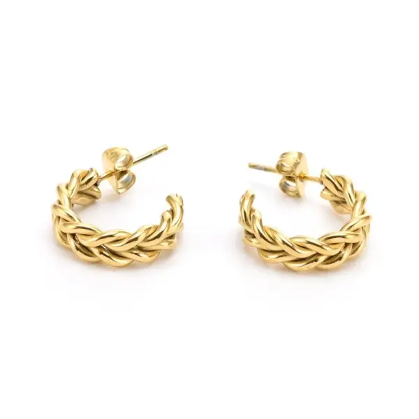 PVD Coated Real Gold Plated 18K Gold Twist Titanium Steel Simple Style Waterproof Non Tarnish Ear Studs