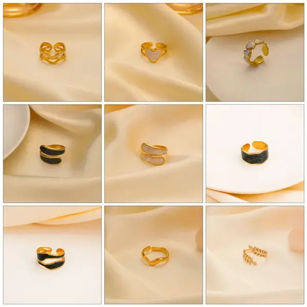 PVD Coated Real Gold Plated Heart Shape Titanium Steel Sweet Waterproof Non Tarnish Open Rings