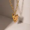 Wholesale 304 Stainless Steel Heart Shape PVD Coated 18K Gold Plated Retro Roman Style Plating Gold Pendant Necklace