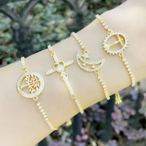 Wholesale Fashion Geometric Copper 18k Gold Plated Artificial Gemstones Bracelets In Bulk