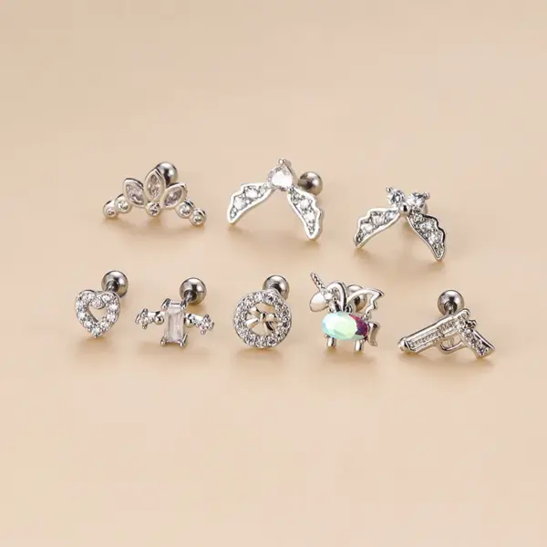 1 Piece 316L Stainless Steel Copper Zircon Ear Cartilage Rings & Studs Heart Shape Waterproof Non Tarnish Surgical Steel
