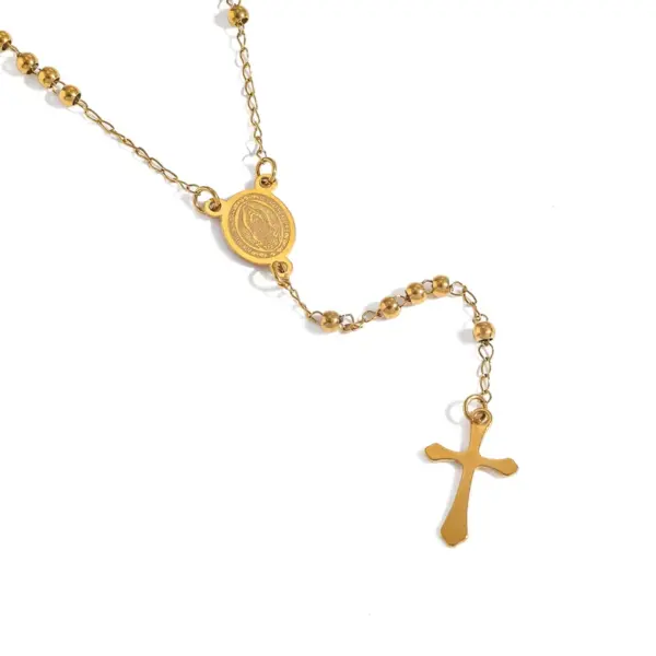 Wholesale 304 Stainless Steel Gold Plated Vacuum Electroplating (In Furnace) Gold Steel Color Cross Heart Shape Religious Simple Style Women's Necklace