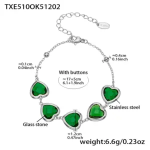 TXE510-Green Glass Stone Steel Color Bracelet 16.5+5cm