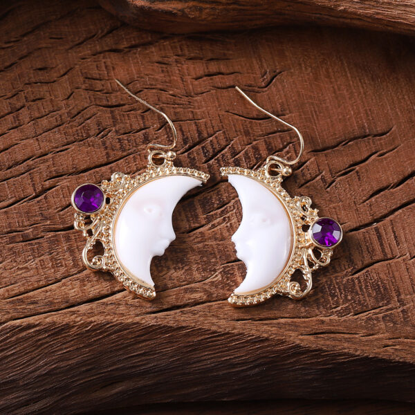 oly-f3212c237f26e426d1cf195ac32d8761 Wholesale Bohemian Moon Goddess Face Inlaid Gemstone Earrings