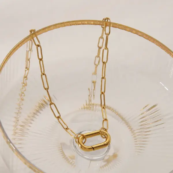 Wholesale Jewelry Casual Basic Commute Round Solid Color Rectangle 304 Stainless Steel 18K Gold Plated Pendant Necklace