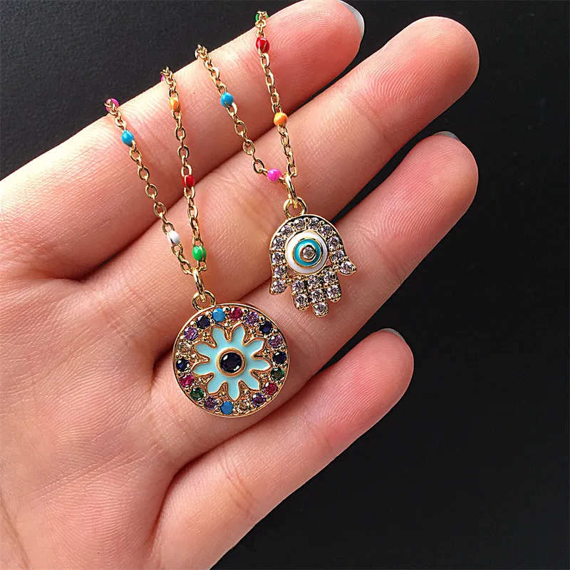 Wholesale Devil's Eye Drip Oil Palm Pendant Stainless Steel Necklace Wholesale Nihaojewelry