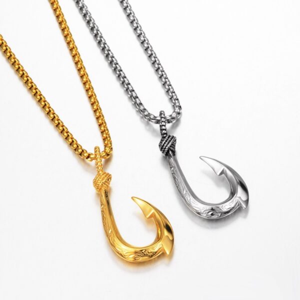 Wholesale Hip-Hop Big Fishhook Titanium Steel Necklace Pendant