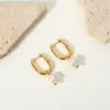 Wholesale 1 Pair Elegant U Shape 304 Stainless Steel Freshwater Pearl PVD Coated Drop Earrings