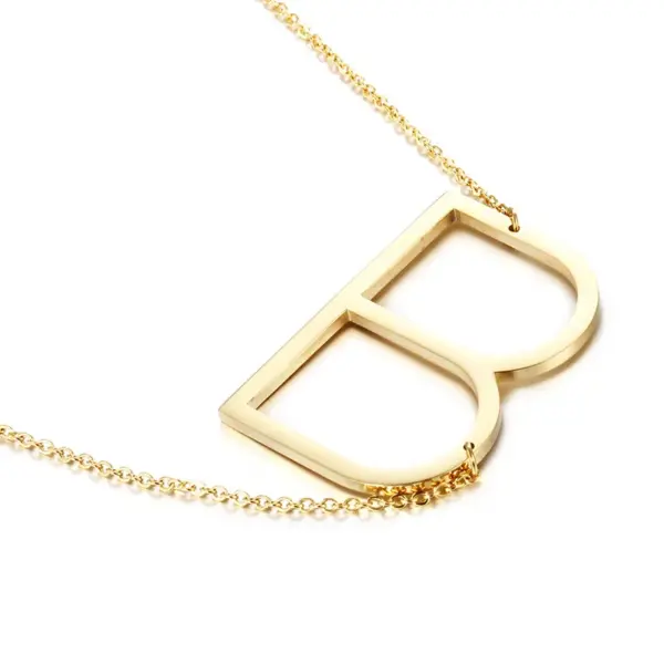 PVD Coated 18K Gold Plated Letter Titanium Steel Simple Style Waterproof Non Tarnish Necklace