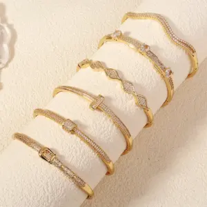 Copper Inlay Geometric Zircon Bangle