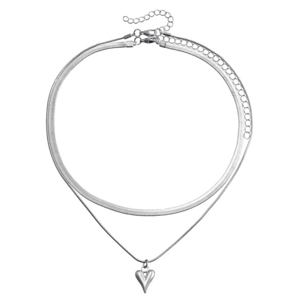 Wholesale European and American Cross-border Jewelry Love Pendant Design Snake Bone Chain Clavicle Chain Fashion Simple Choker Double Layer Necklace