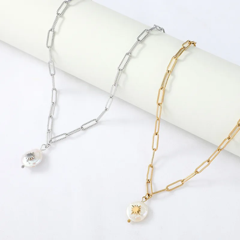 Wholesale Vacuum Plating Real Gold Plated Geometric 304 Stainless Steel Simple Style Waterproof Non Tarnish Pendant Necklace