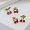 Wholesale 1 Pair IG Style Cherry Enamel Inlay Copper Zircon Ear Studs
