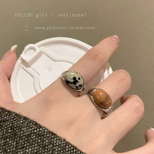Wholesale Maillard Natural Stone Opening Ring Women's Niche Design Light Luxury High-Level Finger Ring Vintage Decorative Finger Ring