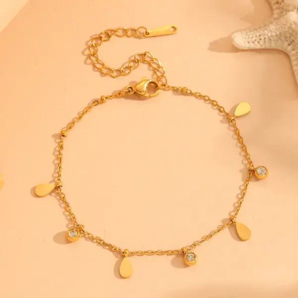 Wholesale 304 Stainless Steel Round Water Droplets Eye PVD Coated Rhinestones Shell 18K Real Gold Plated Cute Sweet Waterproof Non Tarnish Inlay Gold Bracelets Necklace