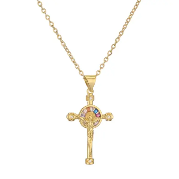 Wholesale Ig Style Simple Style Cross Copper Plating Inlay Zircon Gold Plated Pendant Necklace