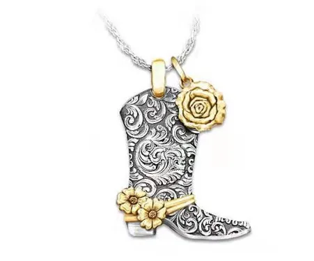 Wholesale Novelty Artistic Angel Feather Boots Alloy Copper Rhinestones Pendant Necklace In Bulk