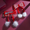 Wholesale New Year's Big Red Vintage Houndstooth Hairpin Bow Ribbon
