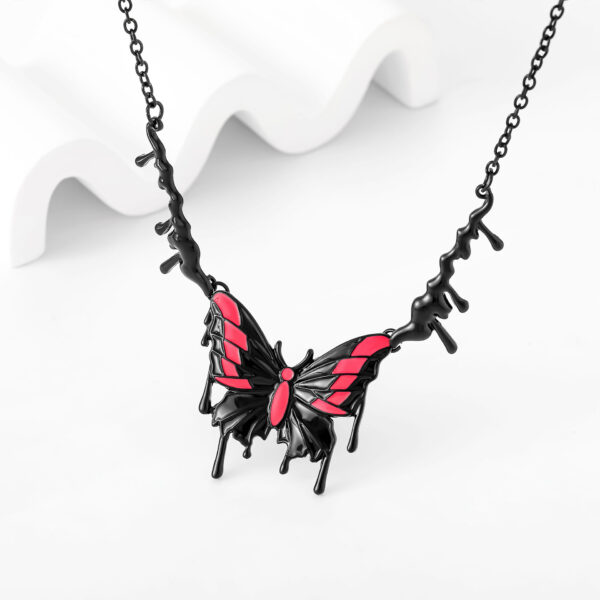 Wholesale Cross-border Europe and the United States new necklace personality exaggerated oil drop black powder butterfly necklace foreign trade jewelry factory direct sales