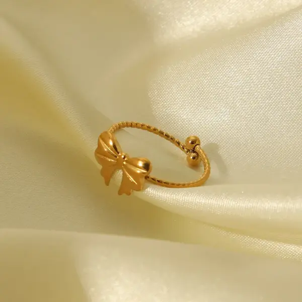 Wholesale PVD Coated Real Gold Plated 18K Gold Butterfly Bow Knot 304 Stainless Steel Sweet Simple Style Waterproof Non Tarnish Open Rings